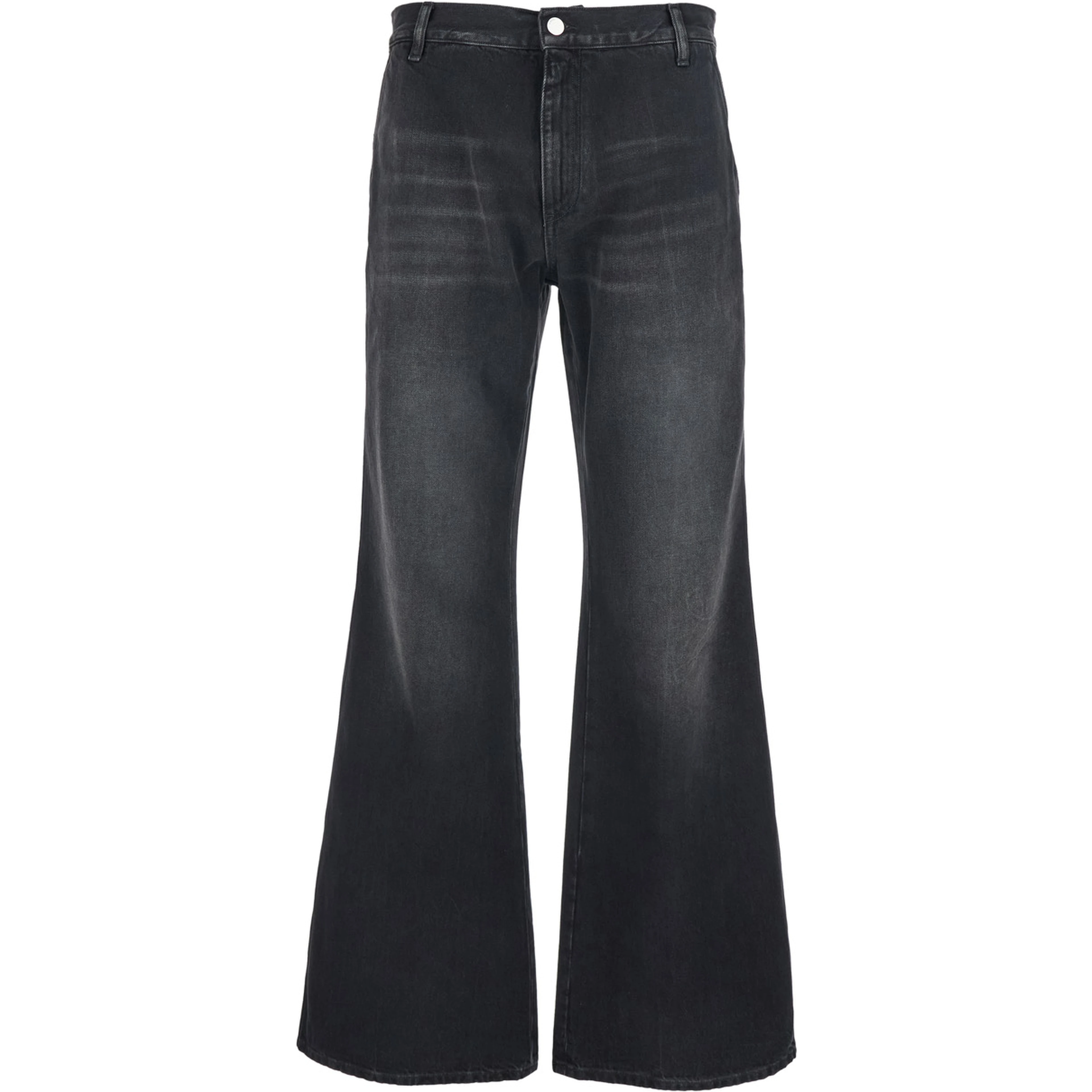 Black Jeans with Wide Leg and Logo Patch on the Back in Denim for Men