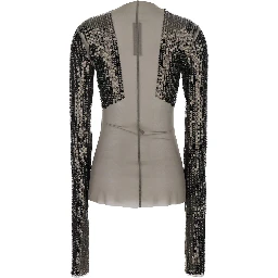 T-Shirt Dennis Short with Long Sleeves with Sequins in Tech Fabric Stretch Gray Women