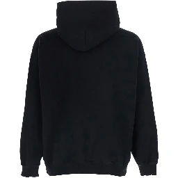 Black Hoodie with Fixed Hood and Maxi Logo Print on the Front in Cotton for Men