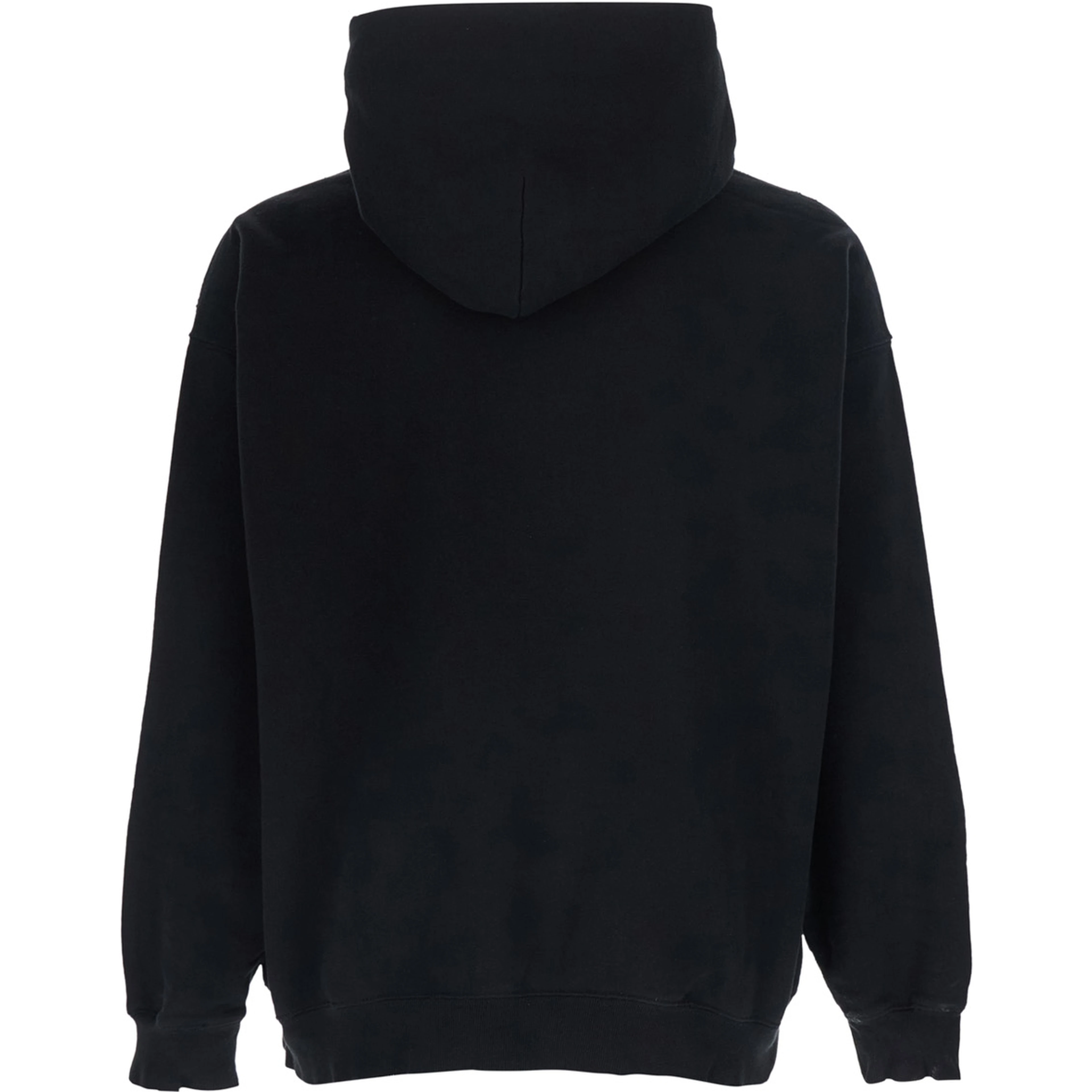 Black Hoodie with Fixed Hood and Maxi Logo Print on the Front in Cotton for Men