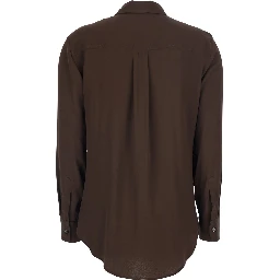 Brown Shirt with Applied Pockets on the Front in Silk Blend Woman