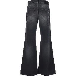 Black Jeans with Wide Leg and Logo Patch on the Back in Denim for Men