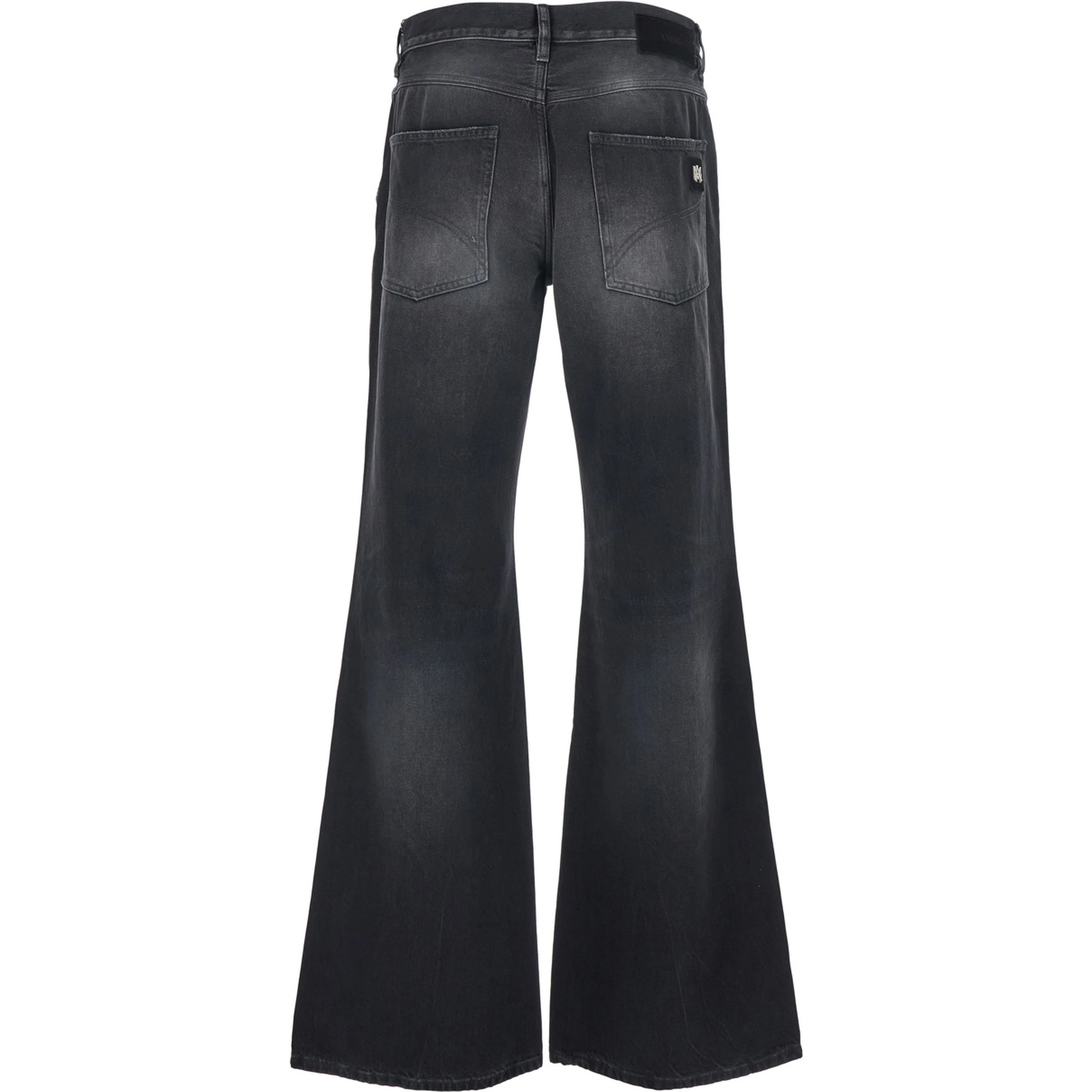Black Jeans with Wide Leg and Logo Patch on the Back in Denim for Men