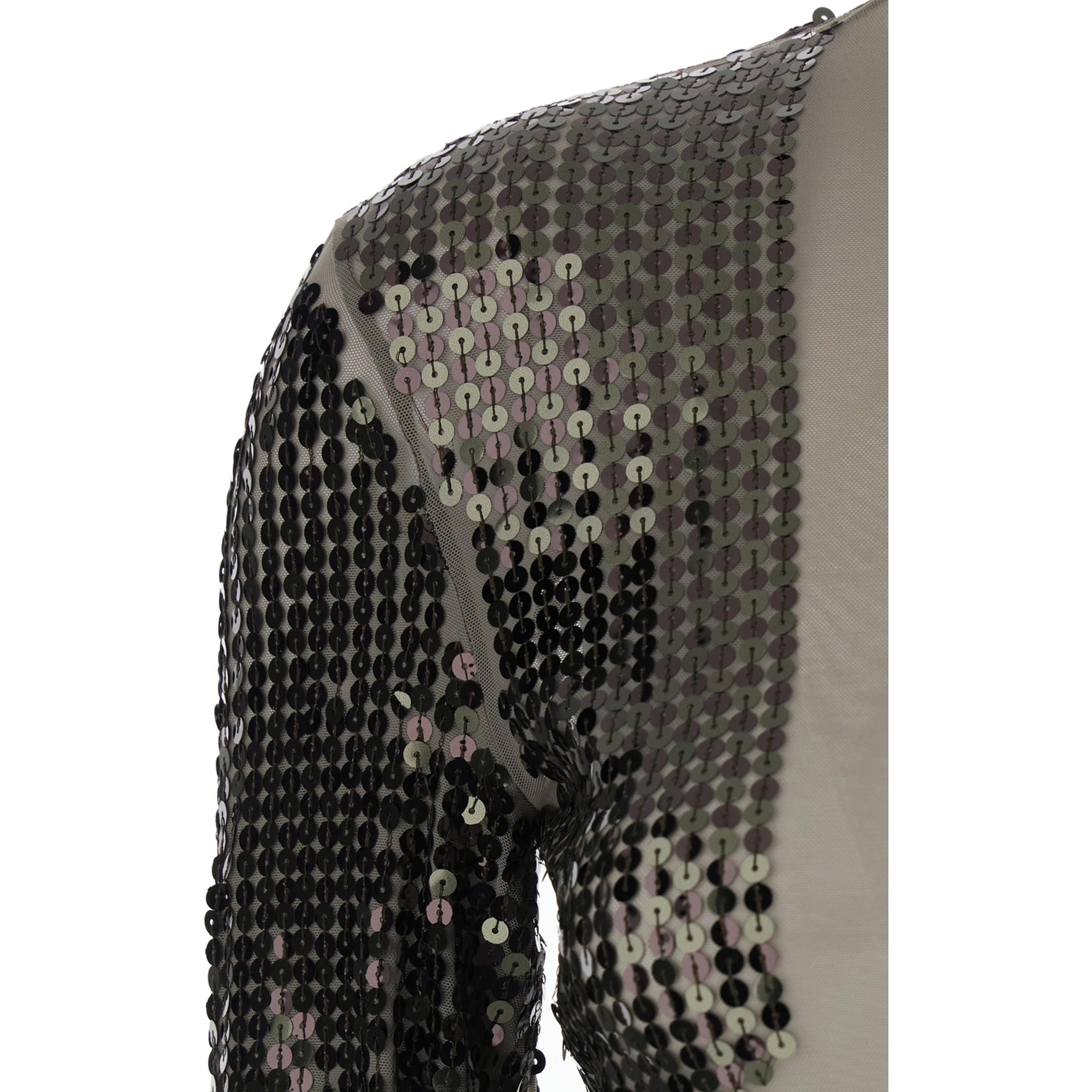 T-Shirt Dennis Short with Long Sleeves with Sequins in Tech Fabric Stretch Gray Women