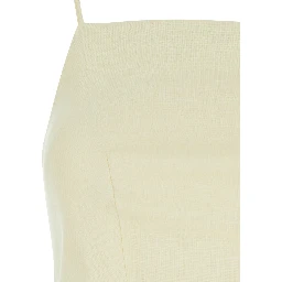 Yellow Sleeveless top with square neckline and button closure at the back in linen for women