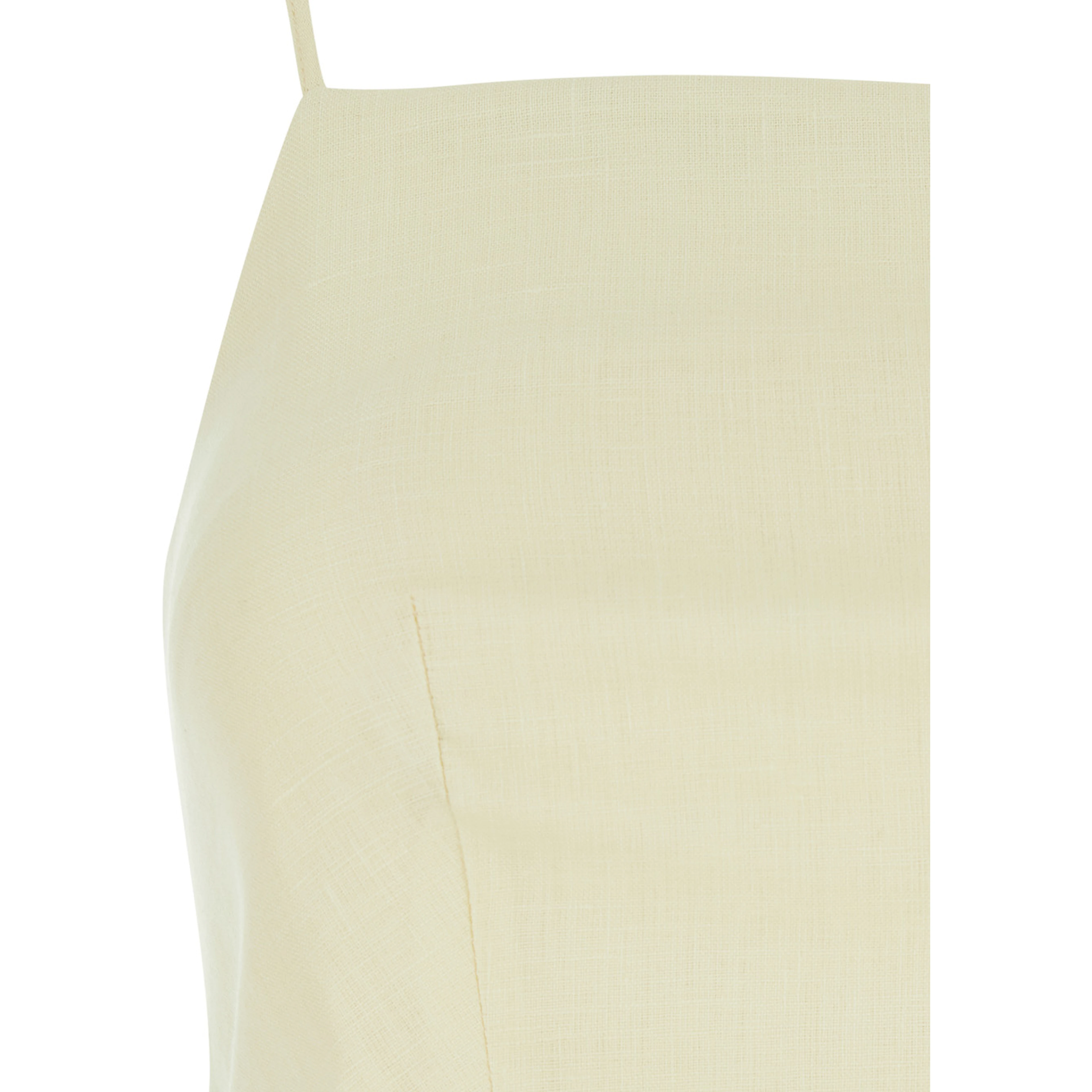 Yellow Sleeveless top with square neckline and button closure at the back in linen for women
