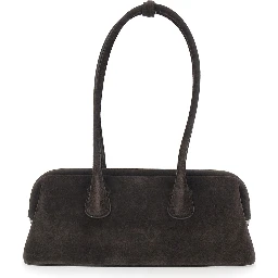 Boat Wide Brown Shoulder Bag with Round Handles in Suede Women