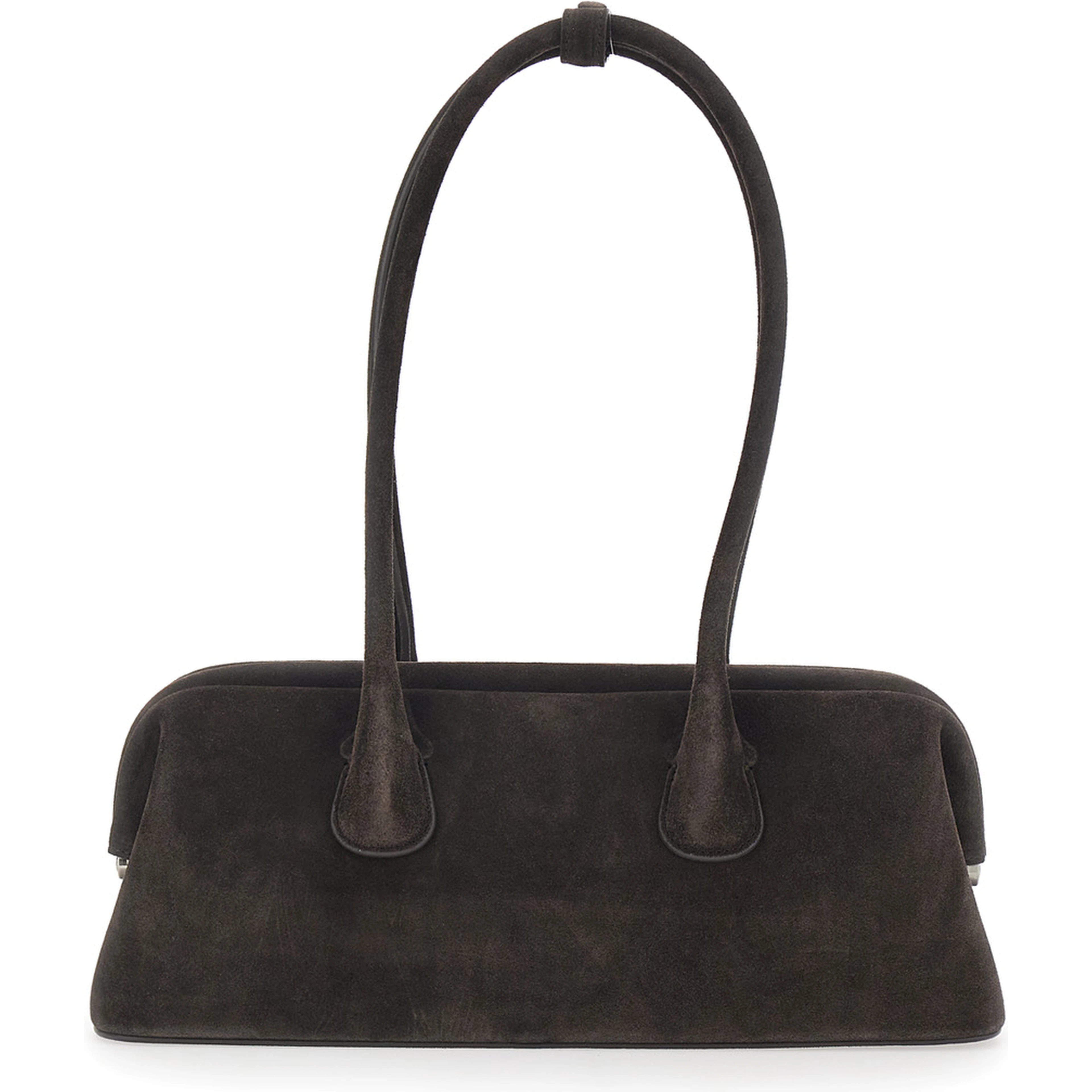 Boat Wide Brown Shoulder Bag with Round Handles in Suede Women