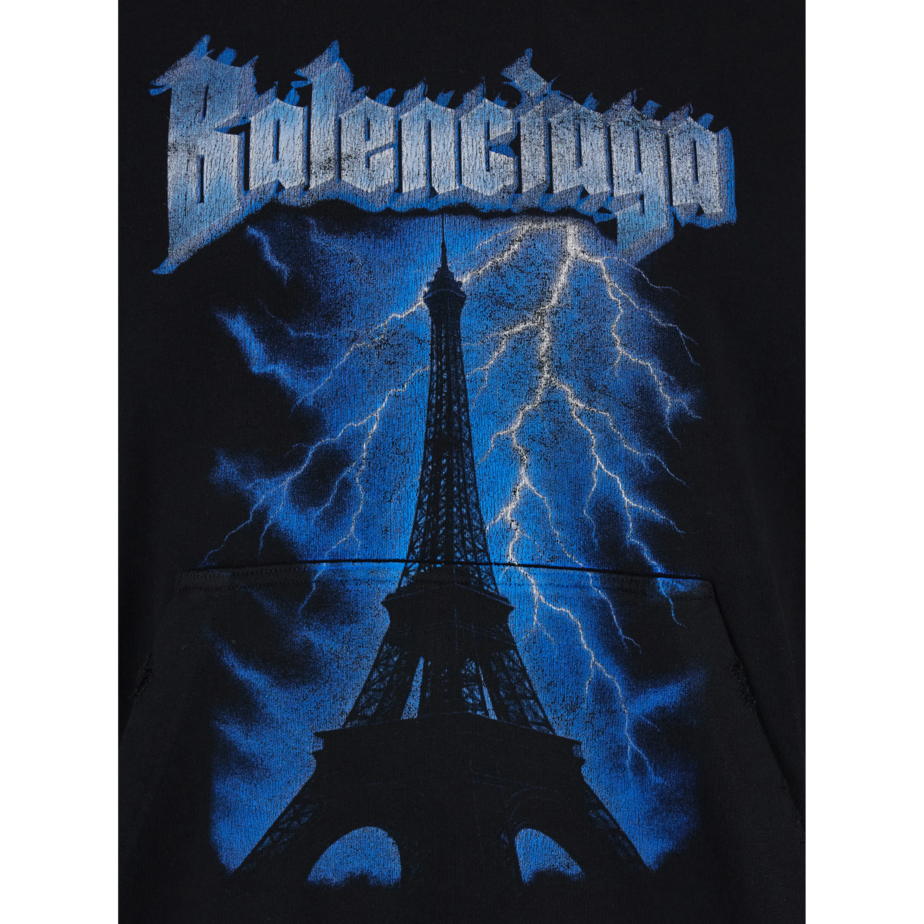 Black Hoodie with Fixed Hood and Maxi Logo Print on the Front in Cotton for Men