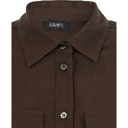 Brown Shirt with Applied Pockets on the Front in Silk Blend Woman