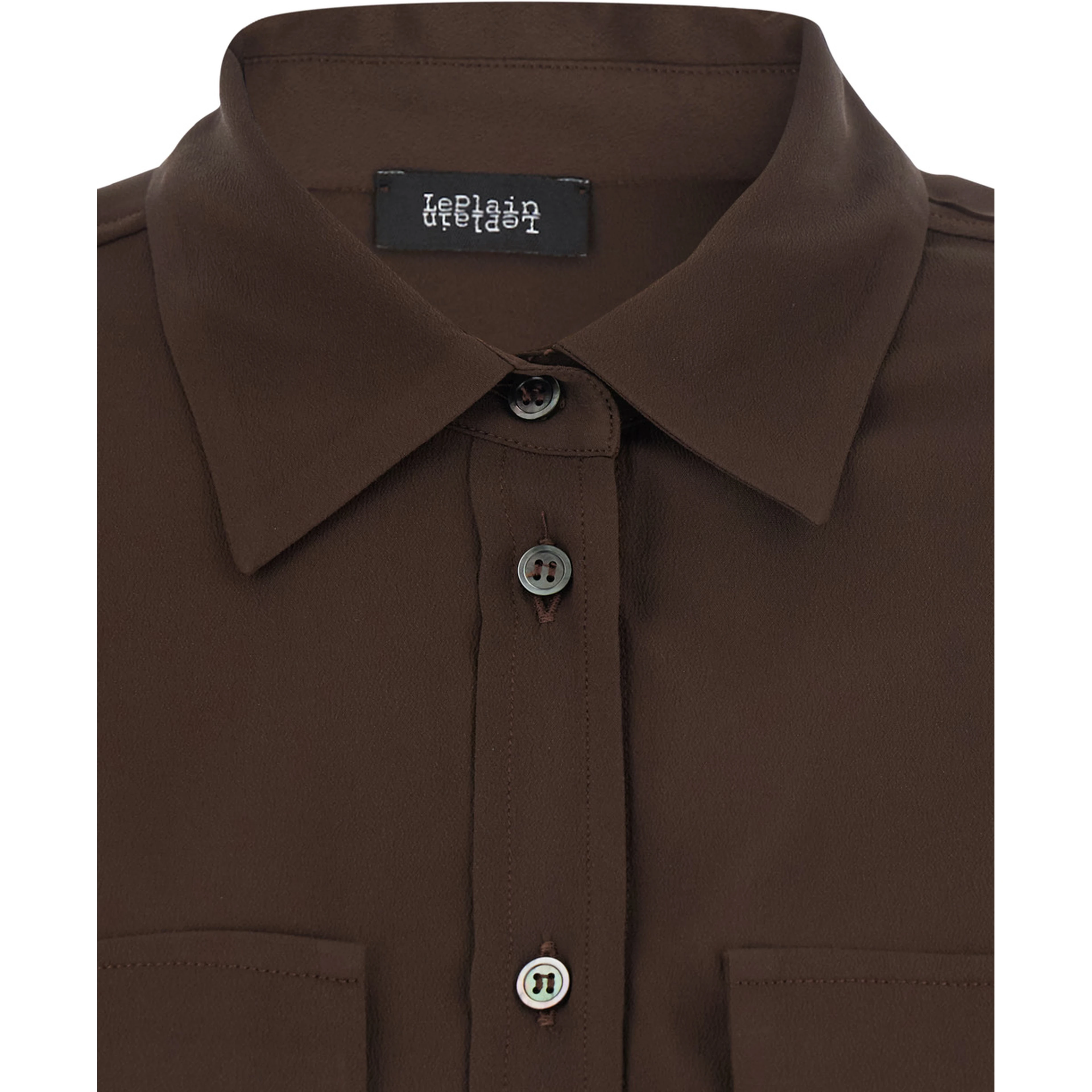 Brown Shirt with Applied Pockets on the Front in Silk Blend Woman