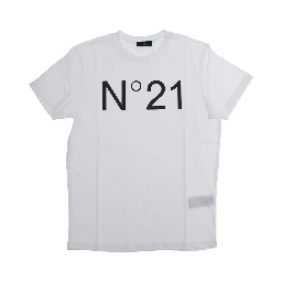 T-Shirt N°21 Crew Neck with Maxi Logo Print on the Front in White Cotton Girl
