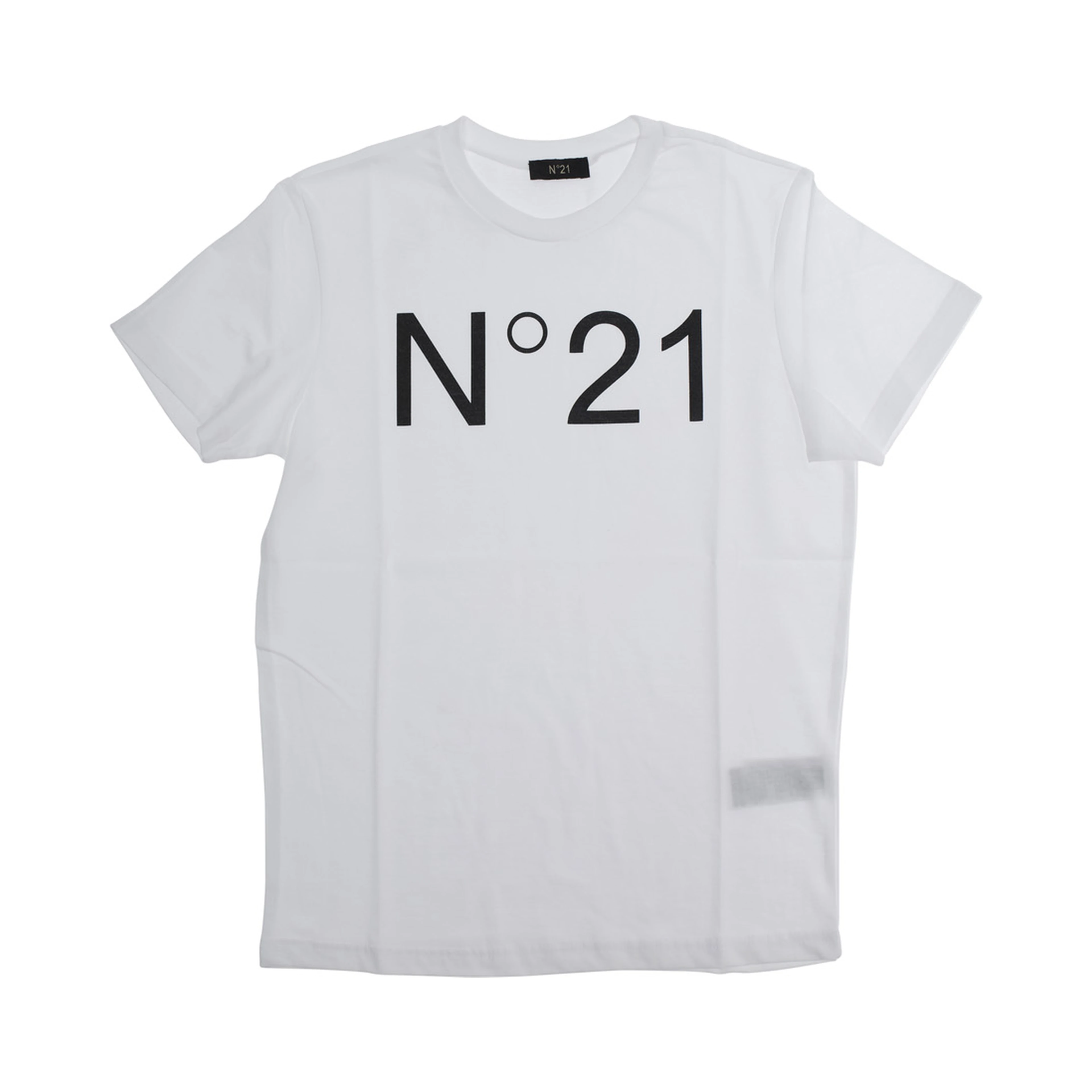 T-Shirt N°21 Crew Neck with Maxi Logo Print on the Front in White Cotton Girl
