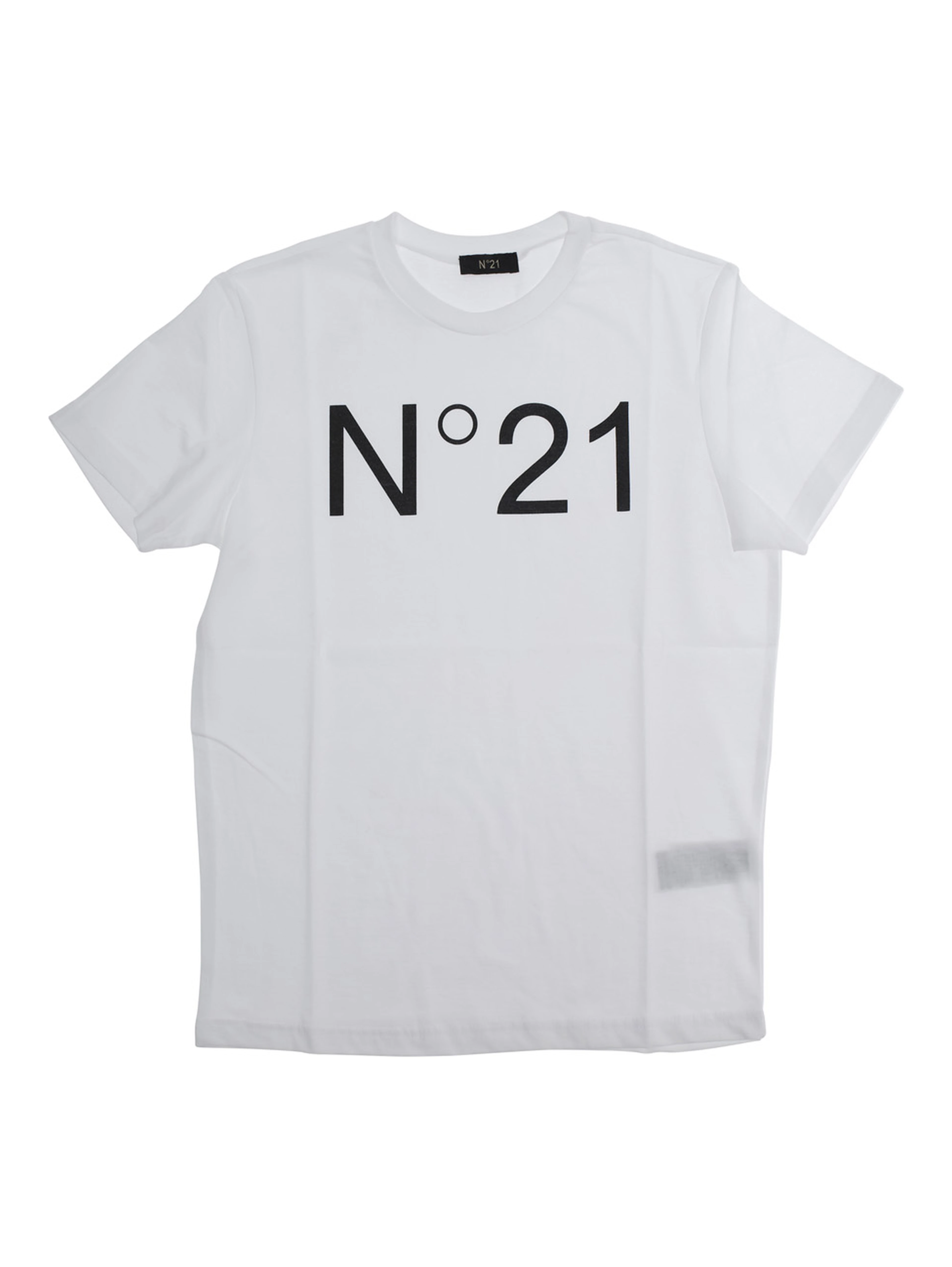 T-Shirt N°21 Crew Neck with Maxi Logo Print on the Front in White Cotton Girl