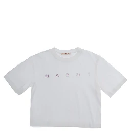 White Crew Neck T-Shirt with Logo lettering on the Front in Cotton Girl