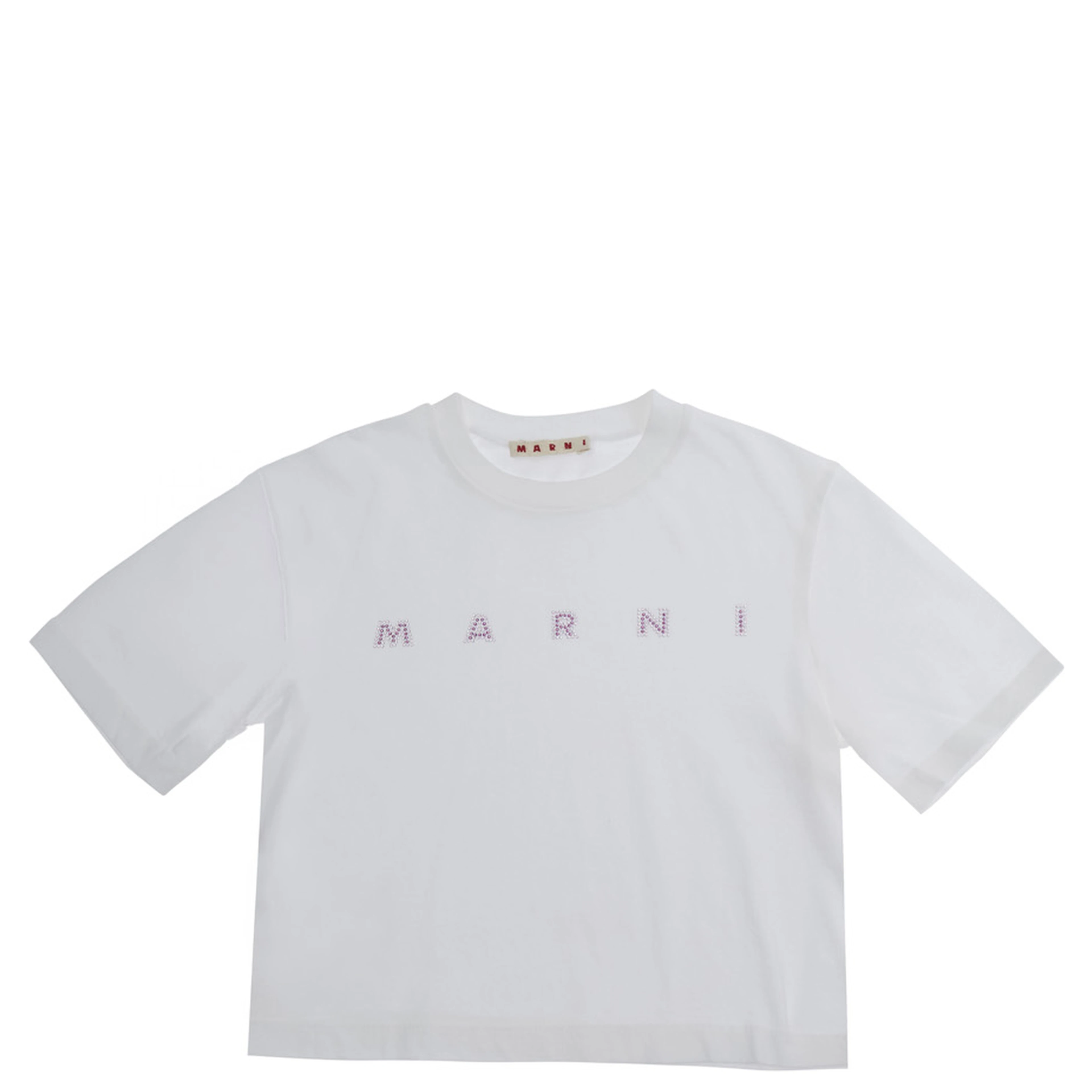 White Crew Neck T-Shirt with Logo lettering on the Front in Cotton Girl