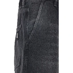 Black Jeans with Wide Leg and Logo Patch on the Back in Denim for Men