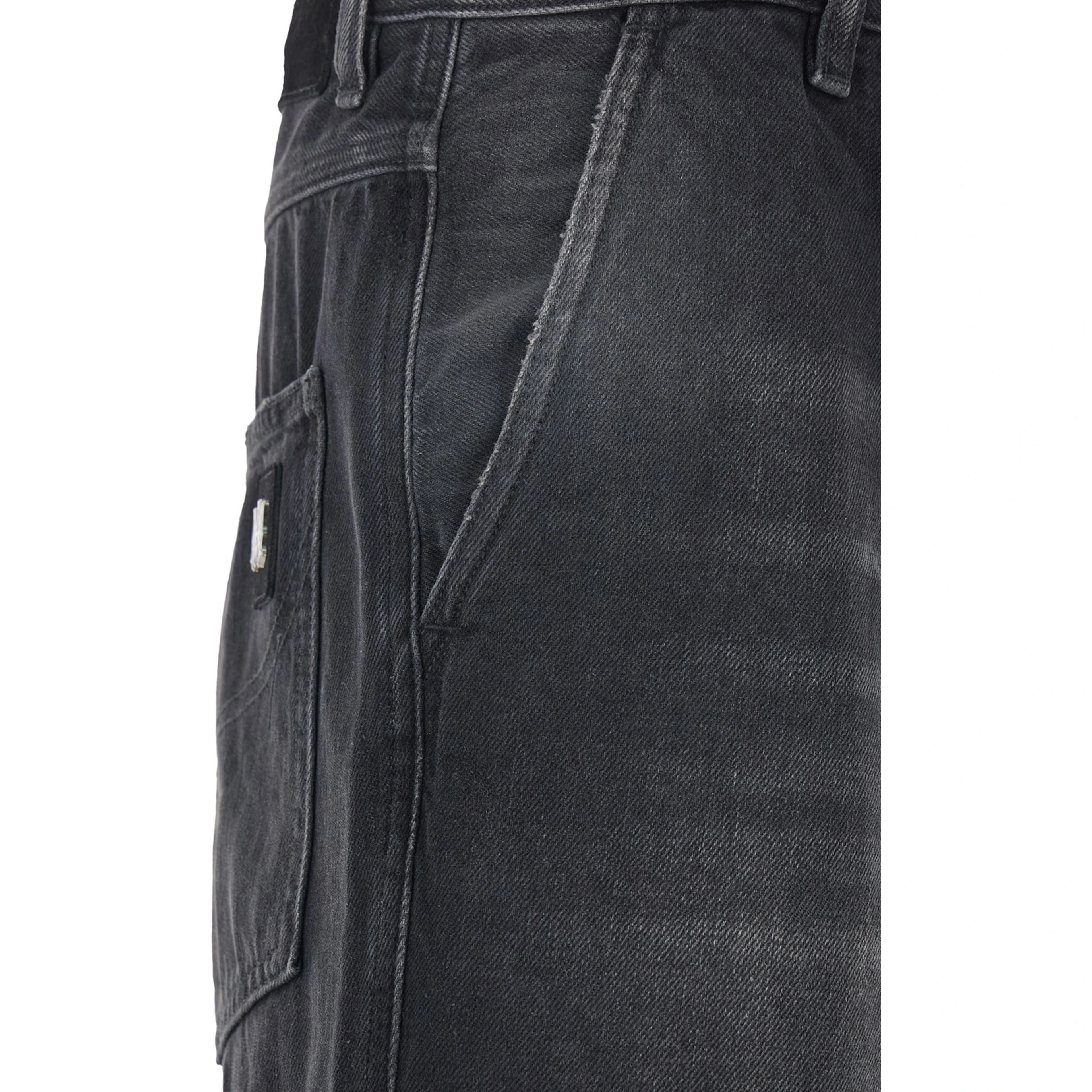 Black Jeans with Wide Leg and Logo Patch on the Back in Denim for Men