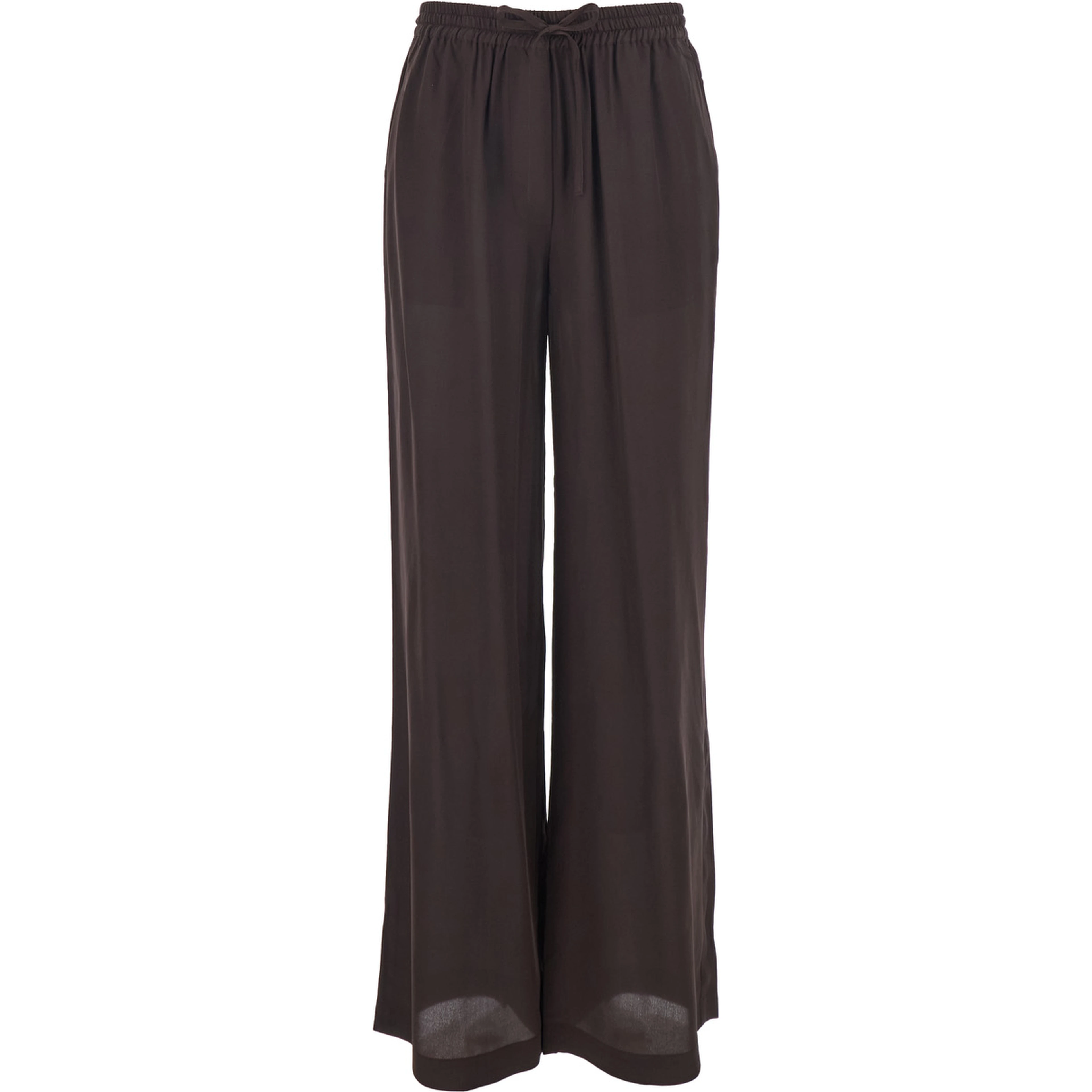 Brown Womens Silk Drawstring Waist Pants