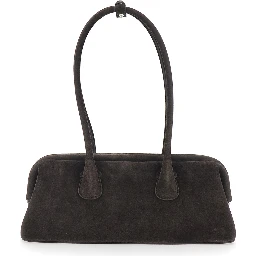 Boat Wide Brown Shoulder Bag with Round Handles in Suede Women
