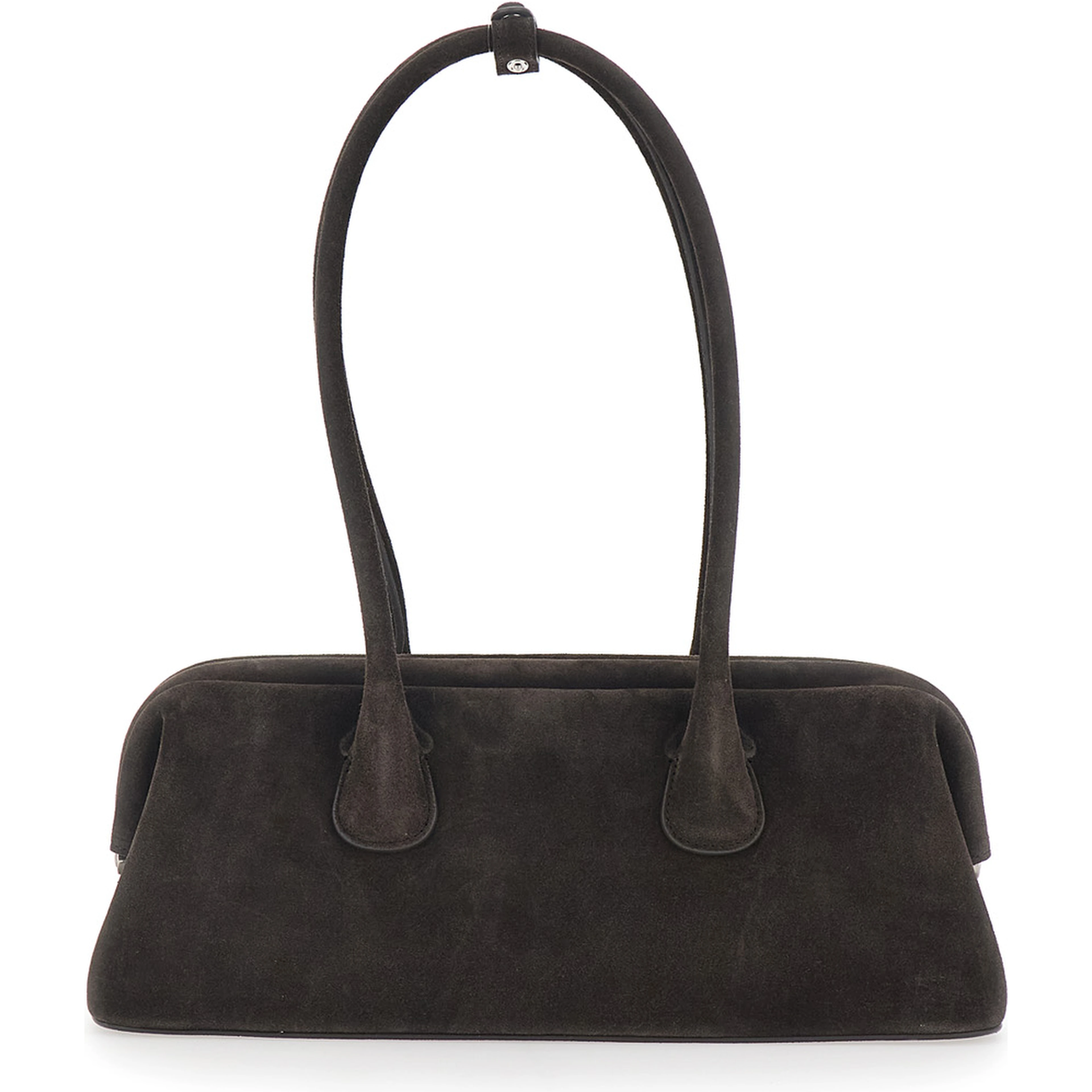 Boat Wide Brown Shoulder Bag with Round Handles in Suede Women