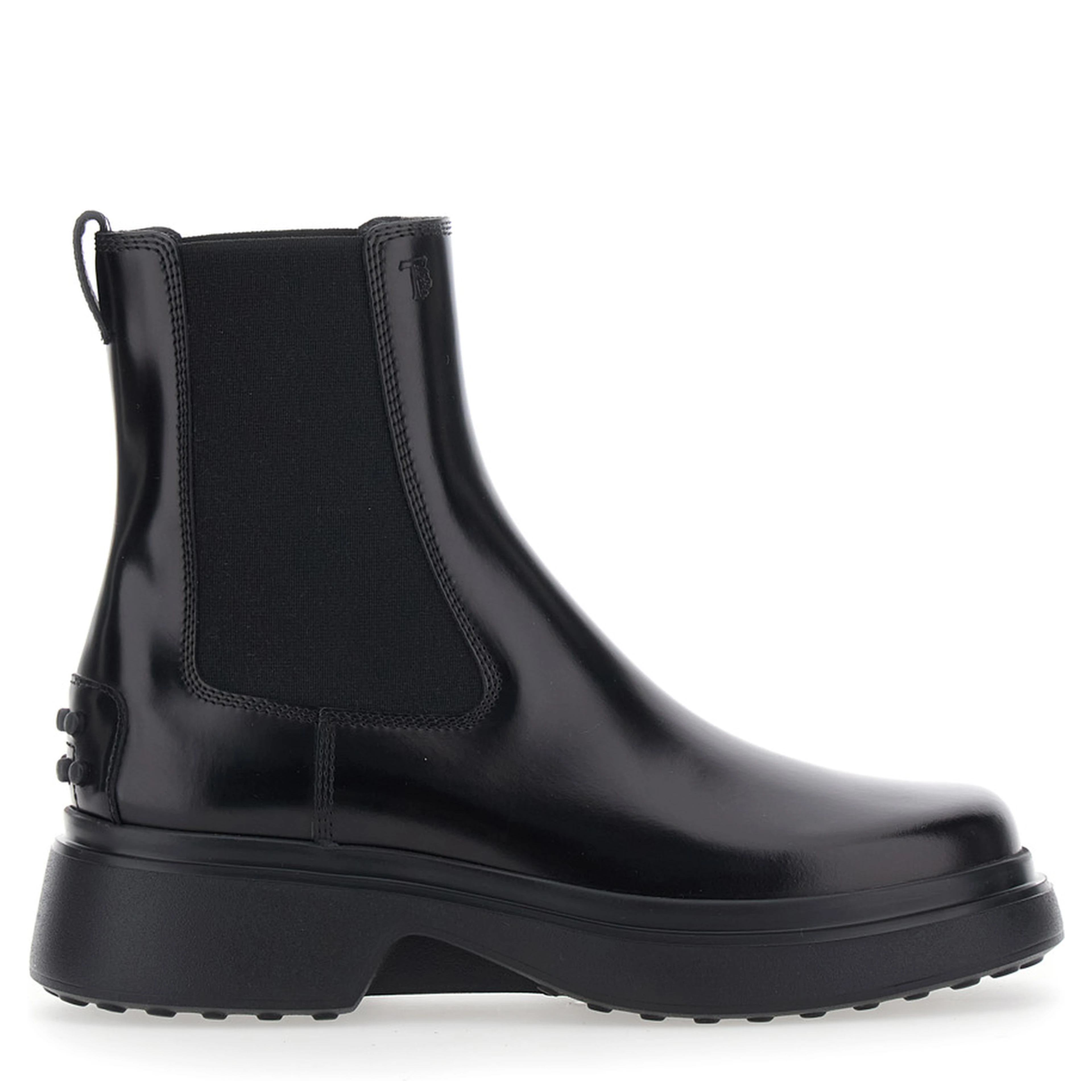 Black Ankle Boots with Elastic Inserts on the Side in Leather Blend for Women