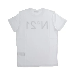 T-Shirt N°21 Crew Neck with Maxi Logo Print on the Front in White Cotton Girl