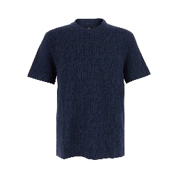 Blue Crew neck T-shirt with FF all-over motif in cotton for men