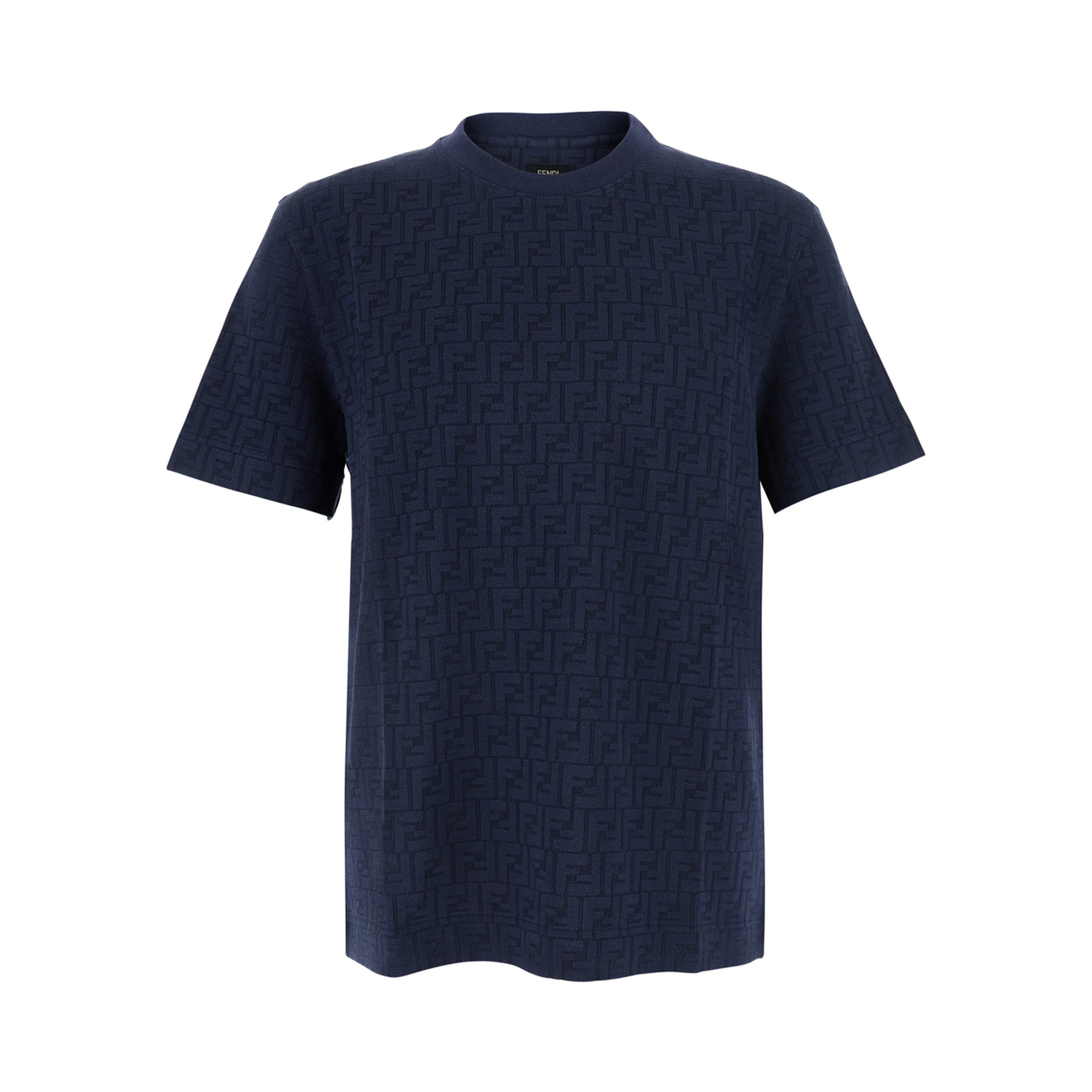 Blue Crew neck T-shirt with FF all-over motif in cotton for men