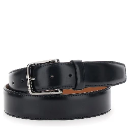 Belt with Adjustable Buckle Closure in Black Leather for Men
