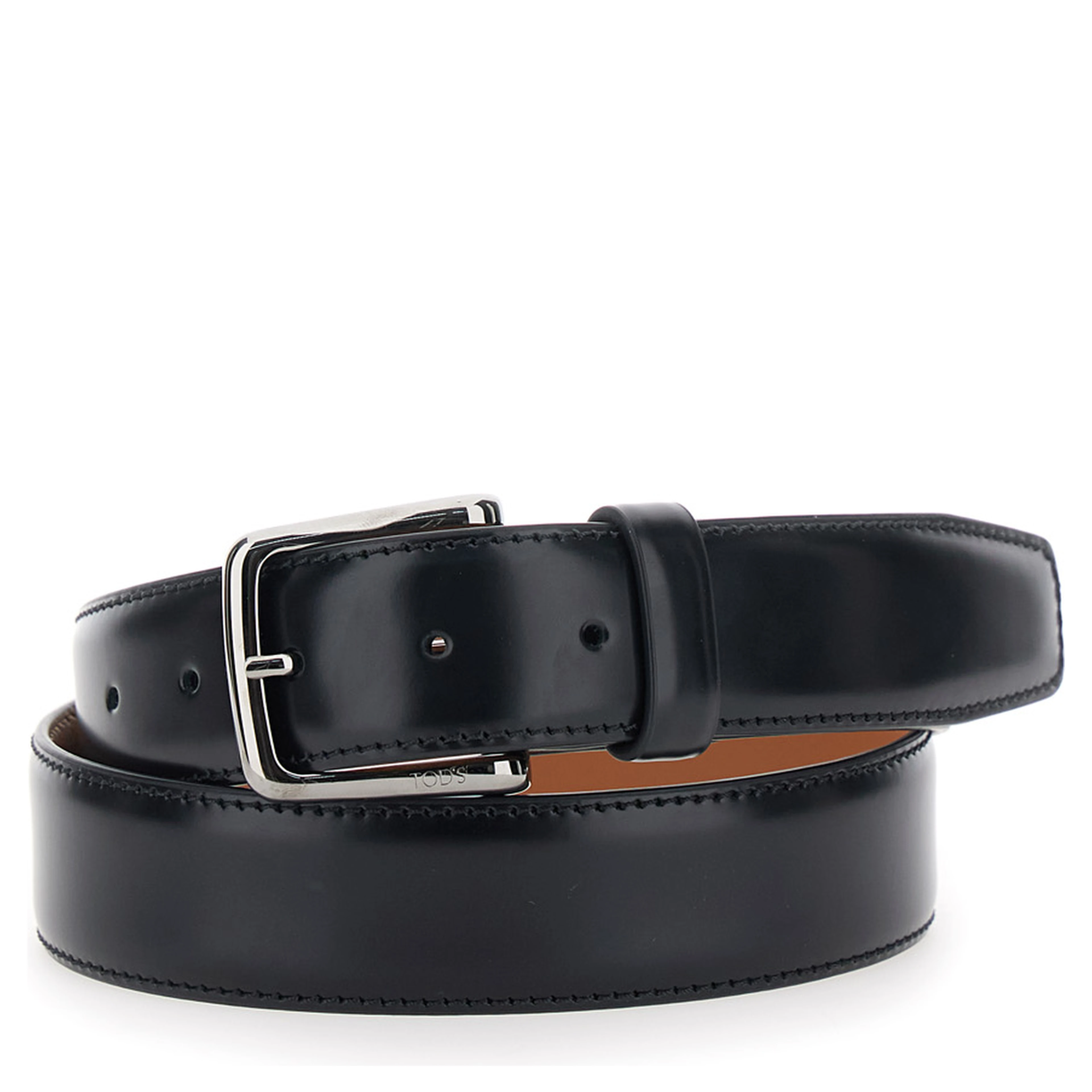 Belt with Adjustable Buckle Closure in Black Leather for Men