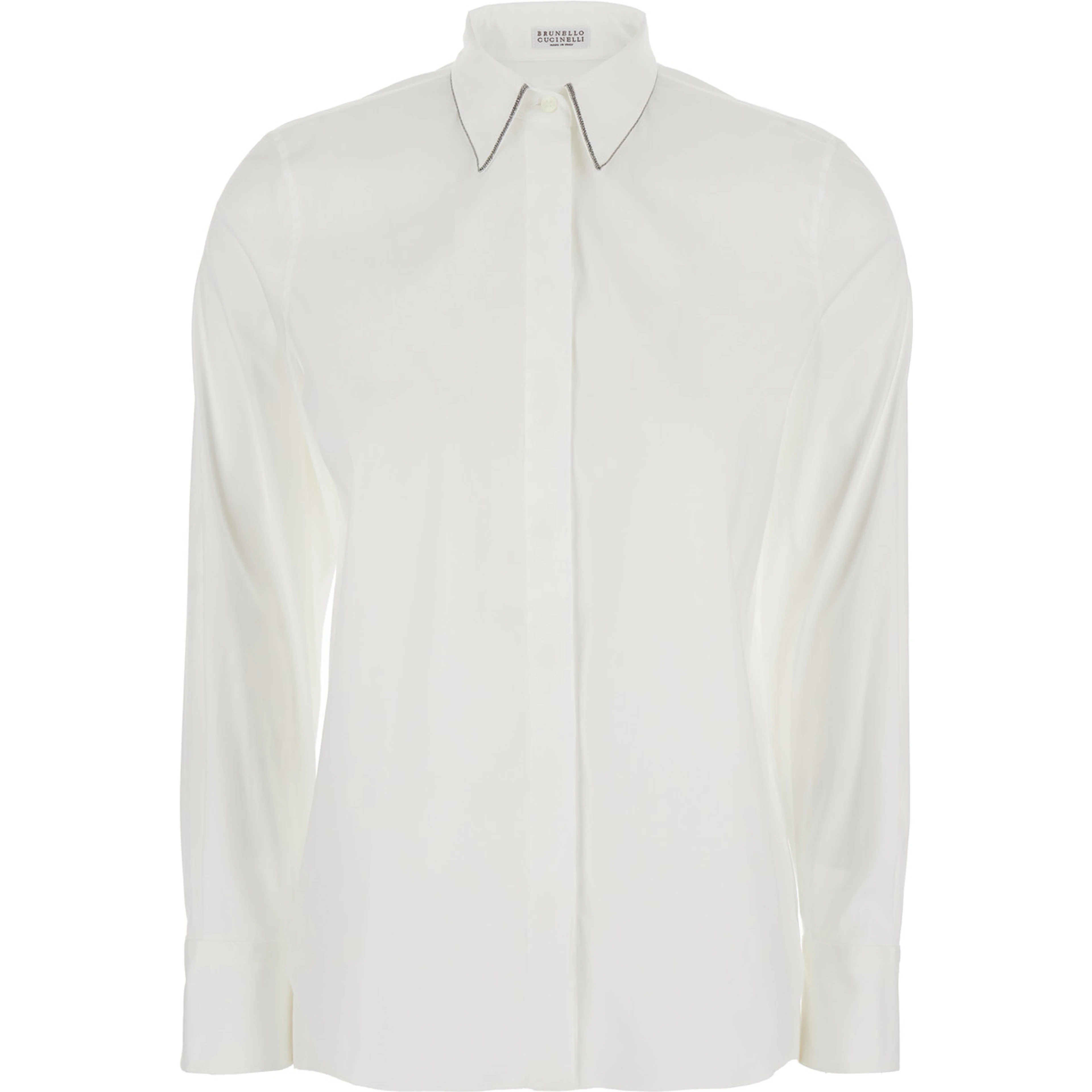 Shirt with Pointed Collar and Monile detail White Women