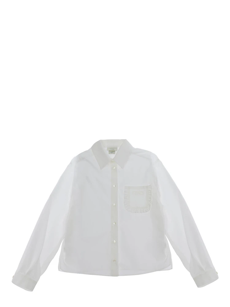 White Shirt with tone-on-tone logo on the front in Cotton for Girl