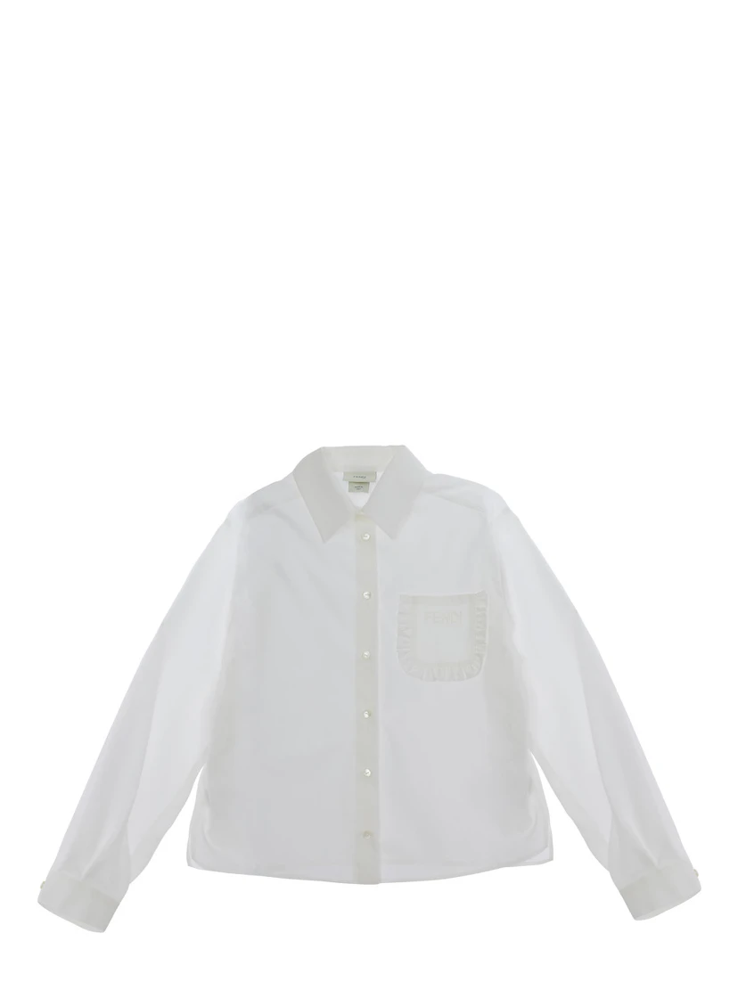 White Shirt with tone-on-tone logo on the front in Cotton for Girl
