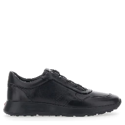 Red Dot Black Low Top Sneakers with Red Dot Detail on the Heel and Logo Lettering on the Tongue in Leather for Men