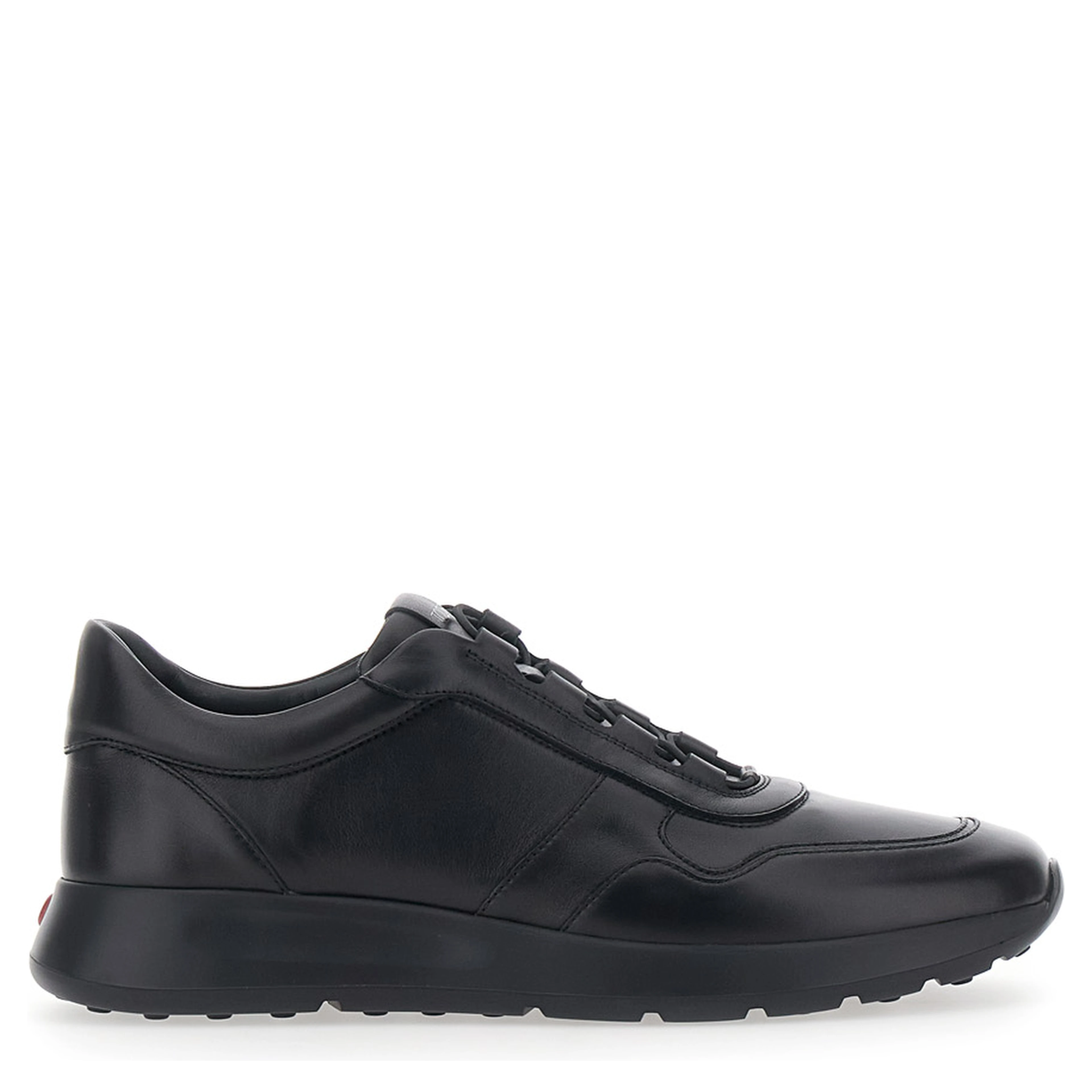 Red Dot Black Low Top Sneakers with Red Dot Detail on the Heel and Logo Lettering on the Tongue in Leather for Men