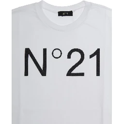 T-Shirt N°21 Crew Neck with Maxi Logo Print on the Front in White Cotton Girl