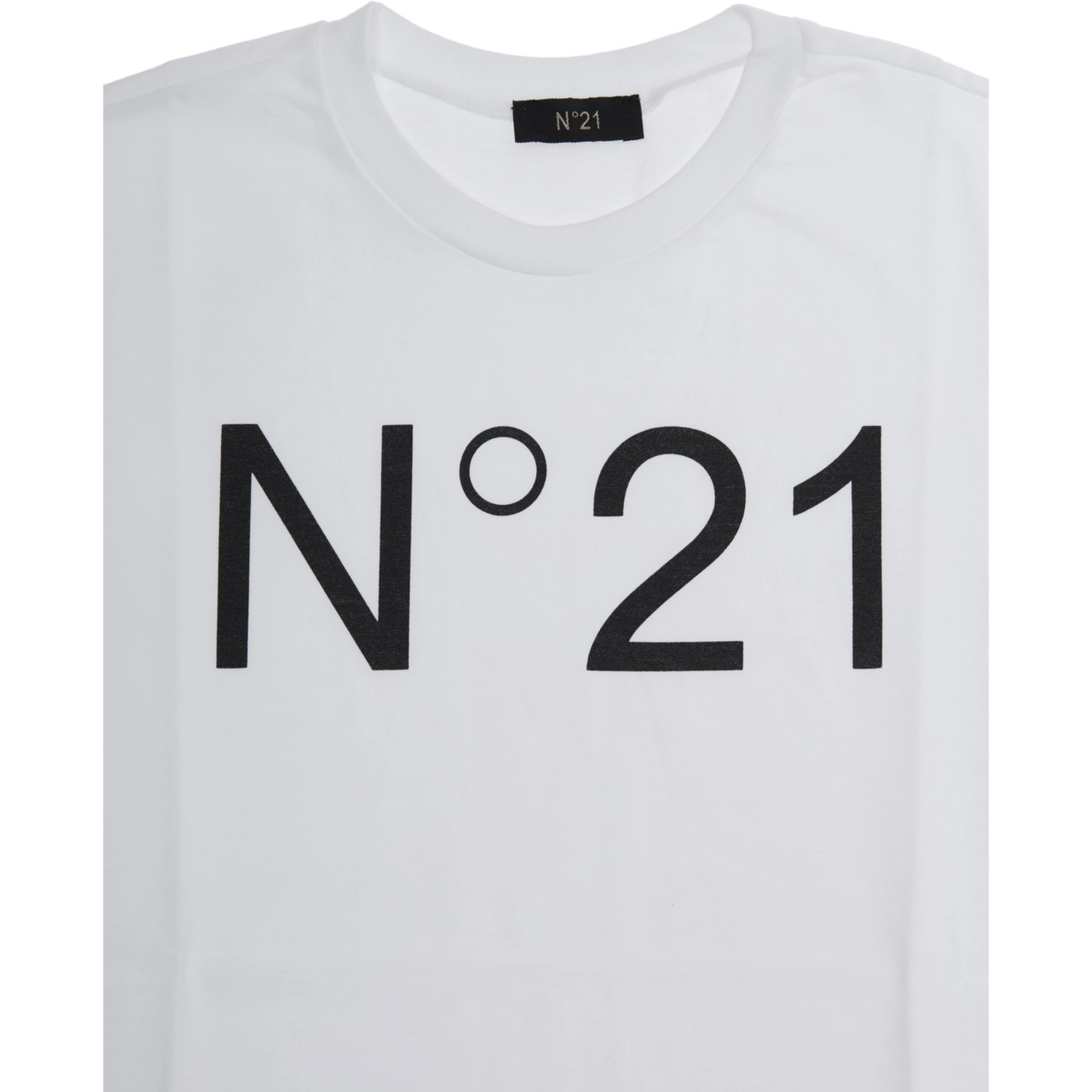 T-Shirt N°21 Crew Neck with Maxi Logo Print on the Front in White Cotton Girl