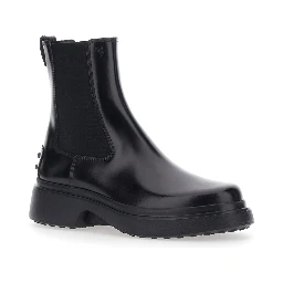 Black Ankle Boots with Elastic Inserts on the Side in Leather Blend for Women