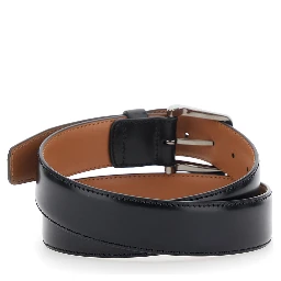 Belt with Adjustable Buckle Closure in Black Leather for Men