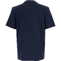 Blue Crew neck T-shirt with FF all-over motif in cotton for men