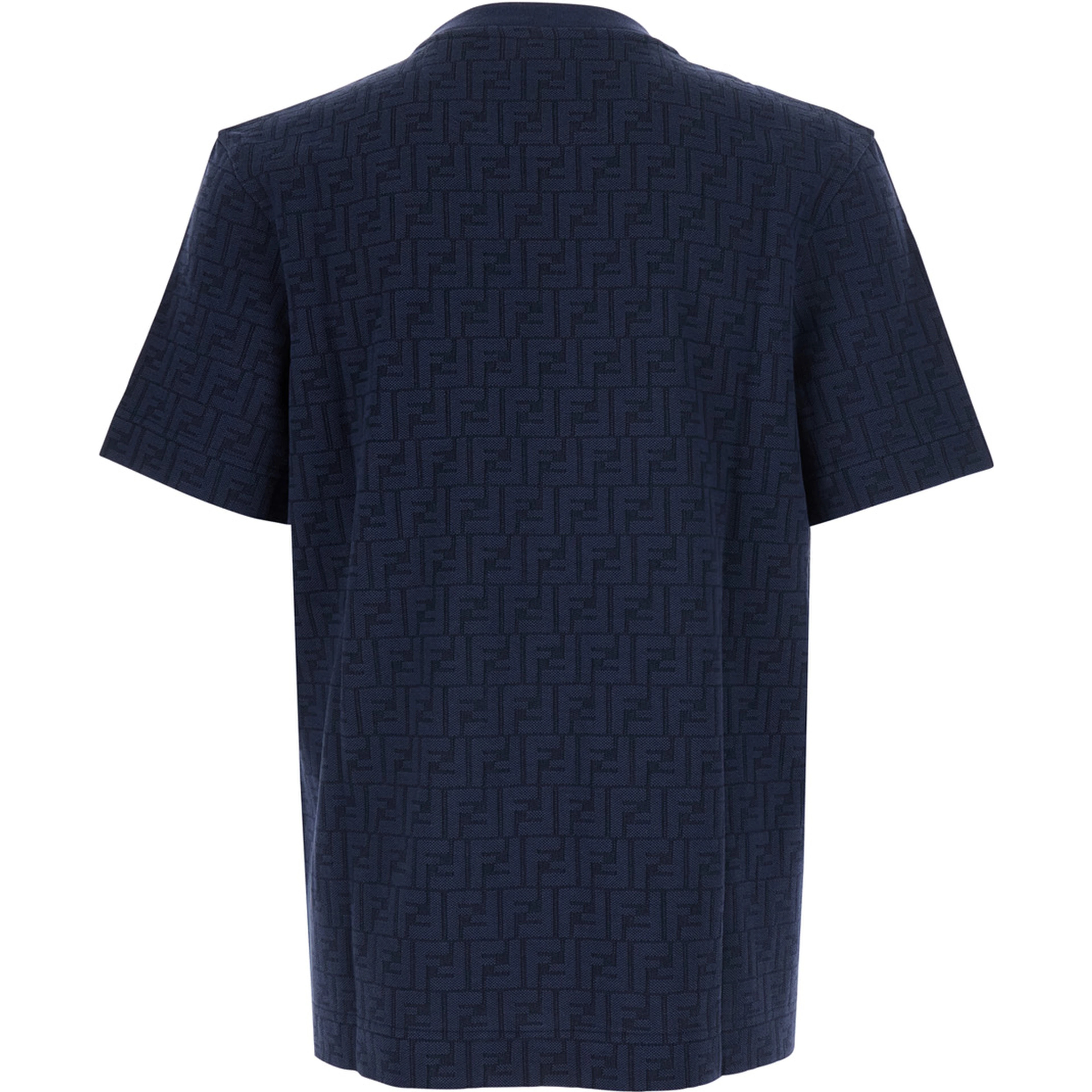 Blue Crew neck T-shirt with FF all-over motif in cotton for men