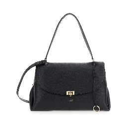 Black Shoulder bag with adjustable strap and Gancini buckle closure in leather for women