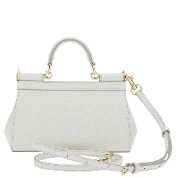 Sicily White Handbag with Adjustable and Removable Shoulder Strap and Logo Plate on the Front in Leather for Women