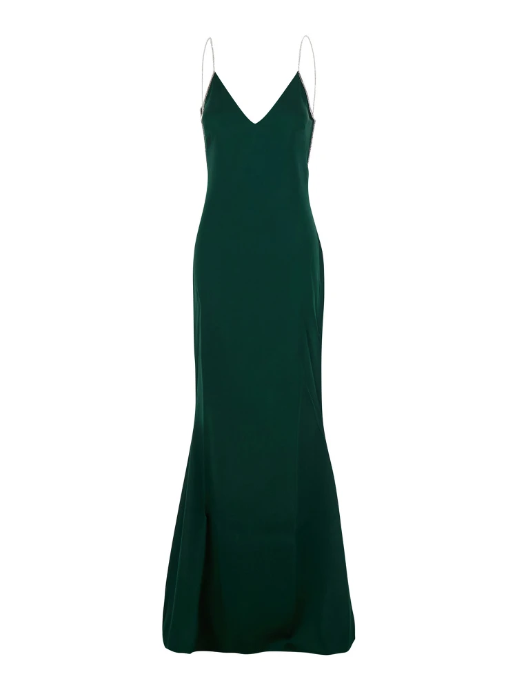 green Long dress with crystal design in acetate blend for women