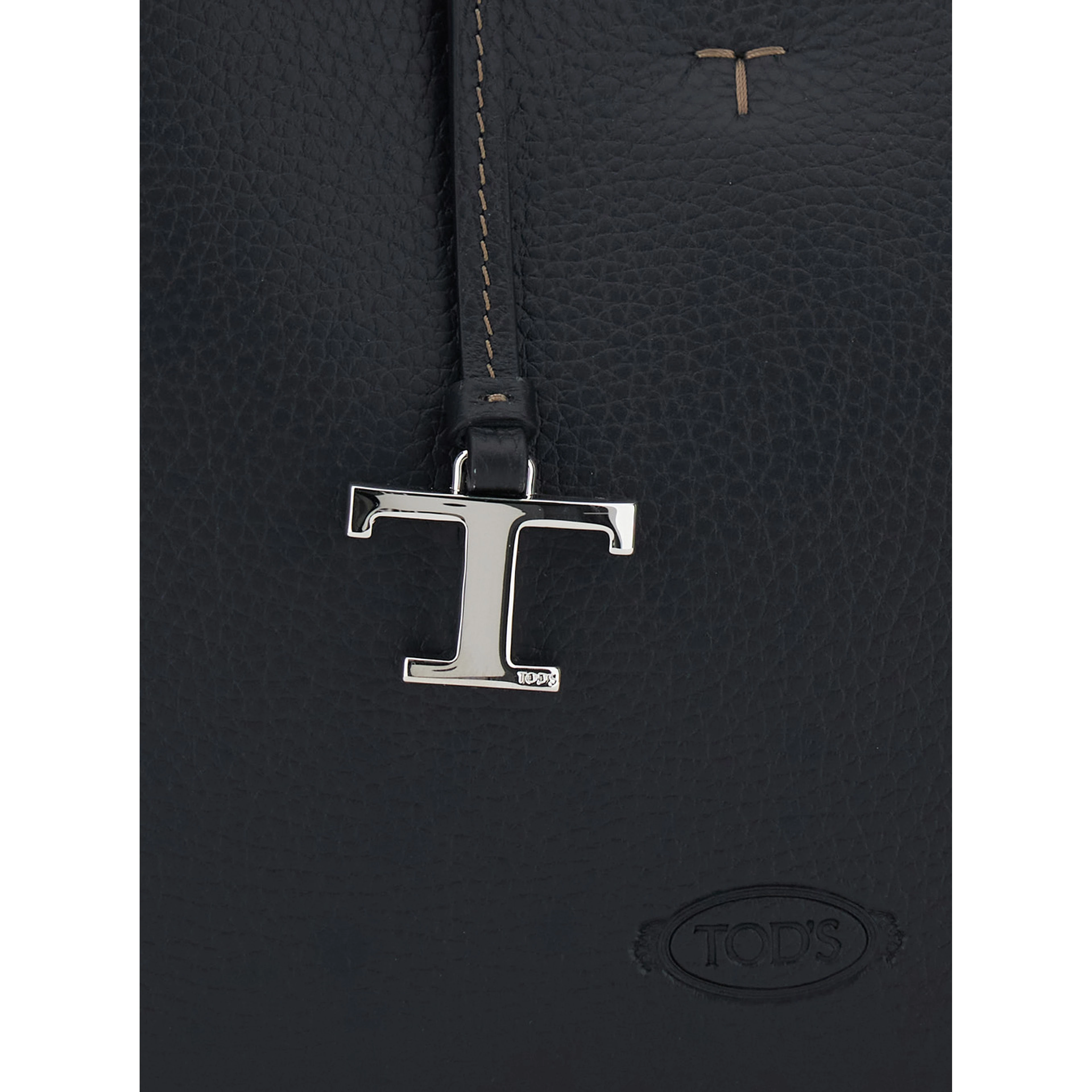 Black Handbag with Adjustable and Removable Shoulder Strap and T Plate on the Front in Leather for Women