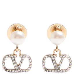 metallic colored Earrings with pearls and rhinestones applied in bronze for women