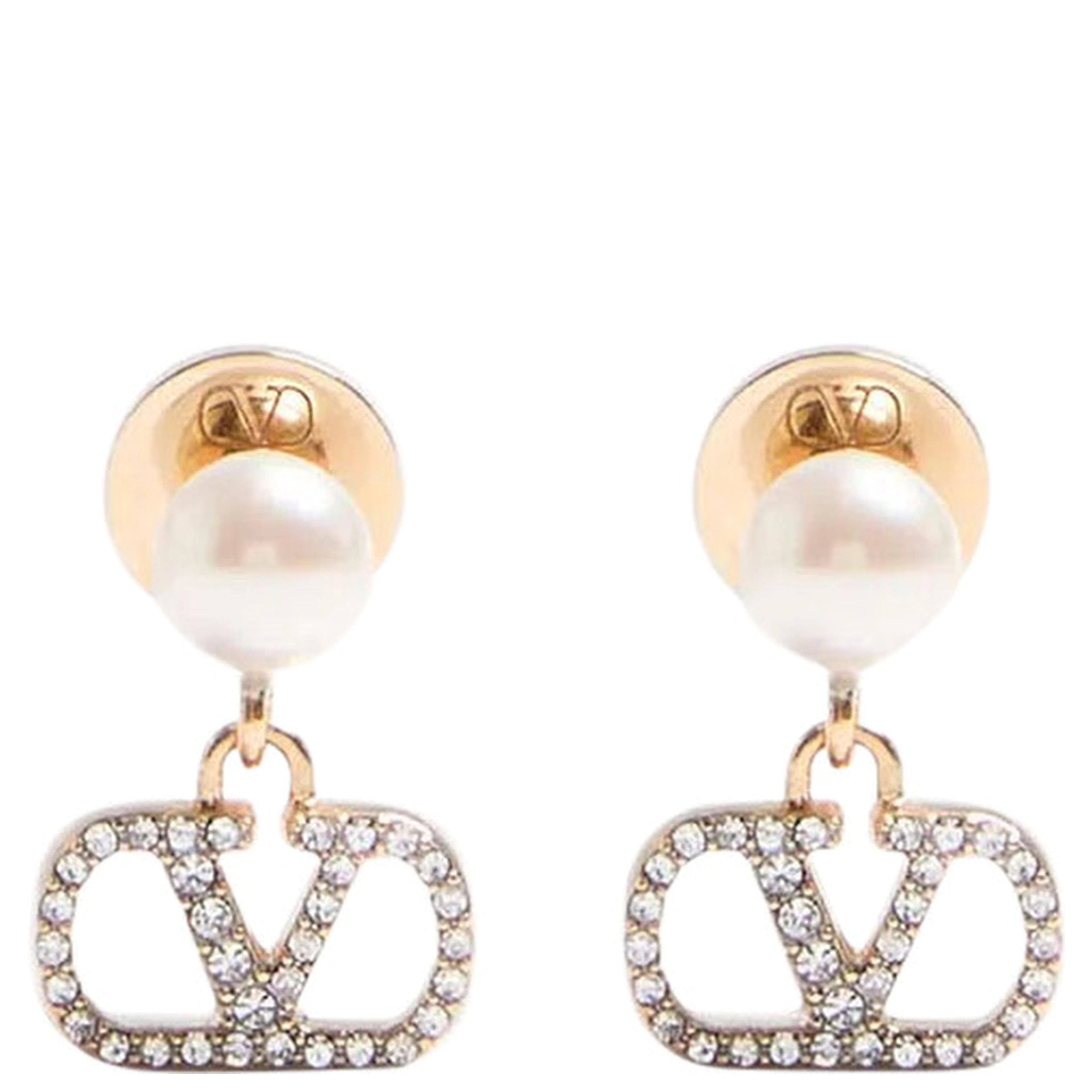 metallic colored Earrings with pearls and rhinestones applied in bronze for women