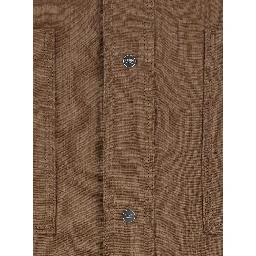 Brown Jacket with Classic Collar and Four Patch Pockets on the Front in Linen for Men