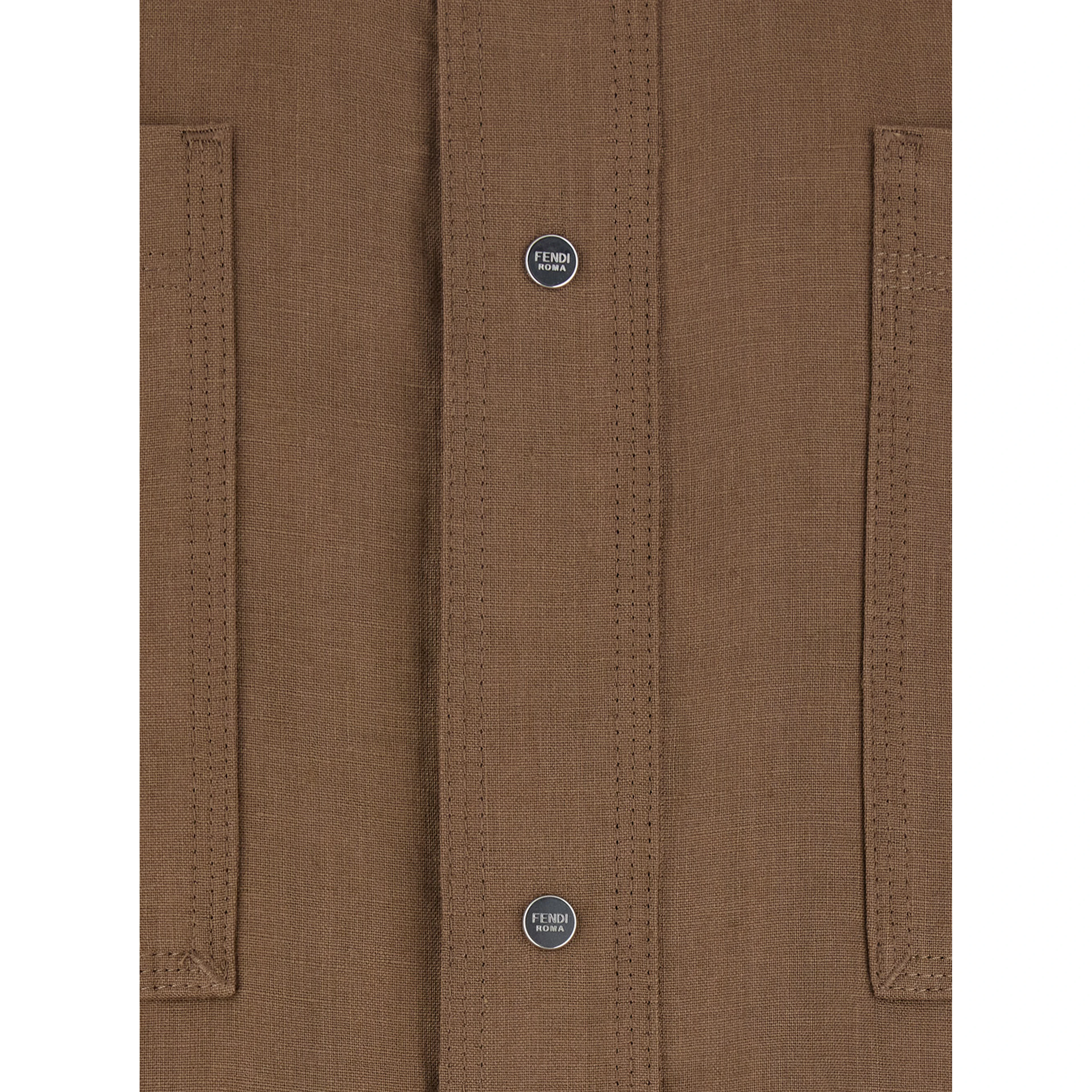 Brown Jacket with Classic Collar and Four Patch Pockets on the Front in Linen for Men